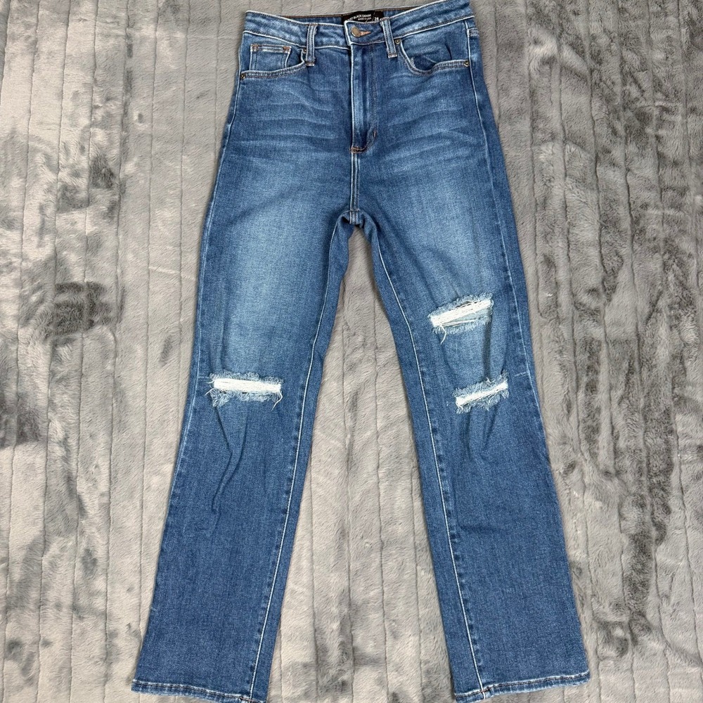 Just Black Denim High Rise Distressed Straight Leg Jeans Blue Size 28 BP341J